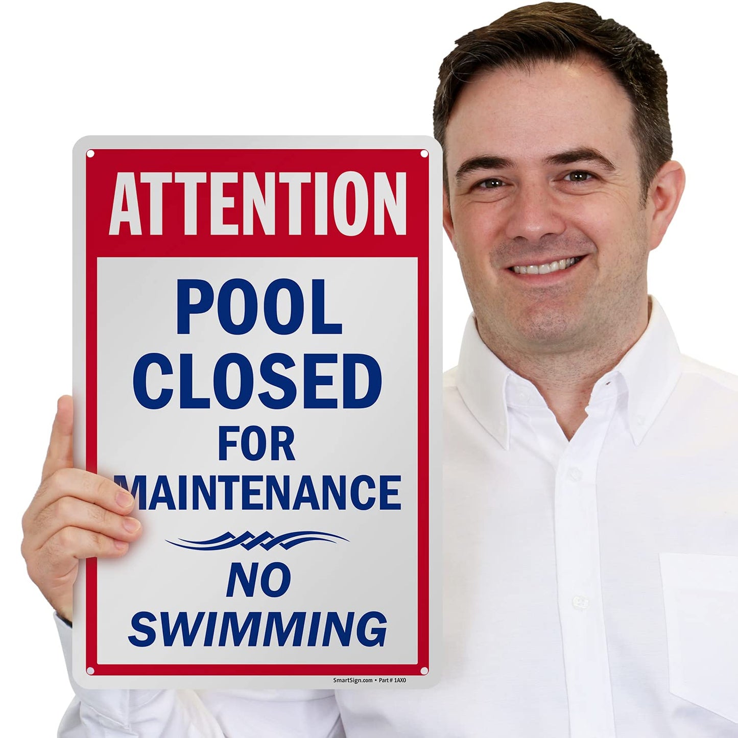 SmartSign-K-2377-PL "Attention - Pool Closed For Maintenance, No Swimming" Sign | 10" x 15" Plastic , Blue/Red on White