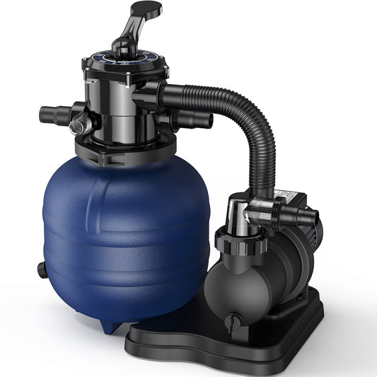 BLUBERY 14.4" Sand Filter with 1/2HP Prefilter Pump System, Handy 7-Way Valve for Above Ground Pools with Pool Pump, 115V, 23FT Cord for Easy Installation, GSF02A