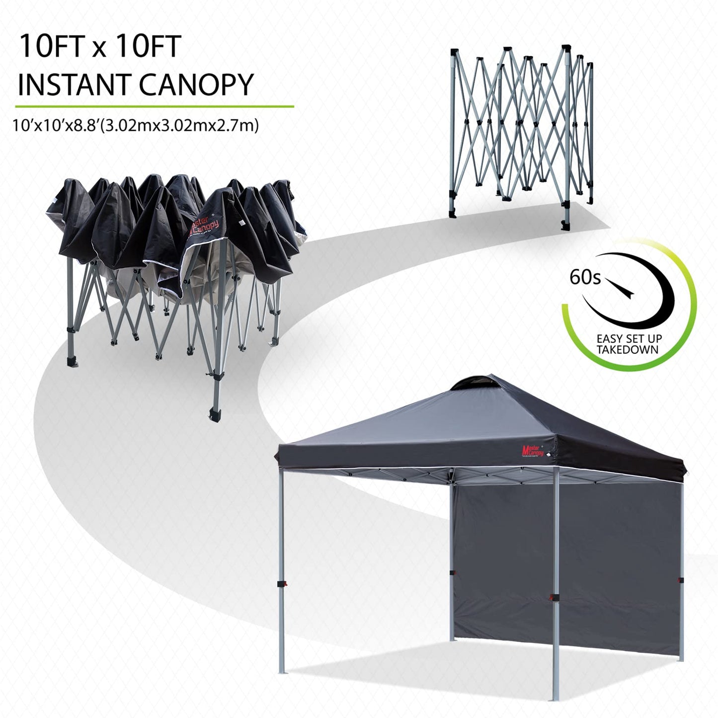 MASTERCANOPY Durable Pop-up Canopy Tent with 1 Sidewall (10'x10',Black)