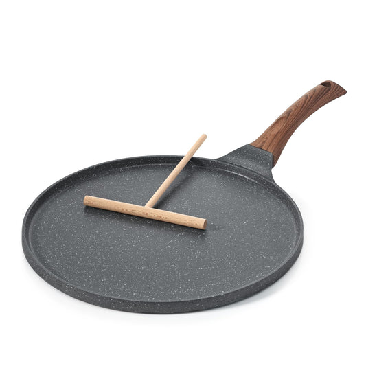 SENSARTE Nonstick Crepe Pan, Swiss Granite Coating Dosa Pan Pancake Flat Skillet Tawa Griddle 10-Inch with Stay-Cool Handle, Induction Compatible, PFOA Free