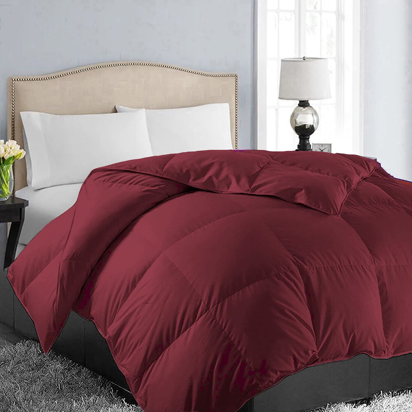 EASELAND All Season Twin XL Soft Quilted Down Alternative Comforter Reversible Duvet Insert with Corner Tabs,Winter Summer Warm Fluffy,Burgundy,68x92 inches