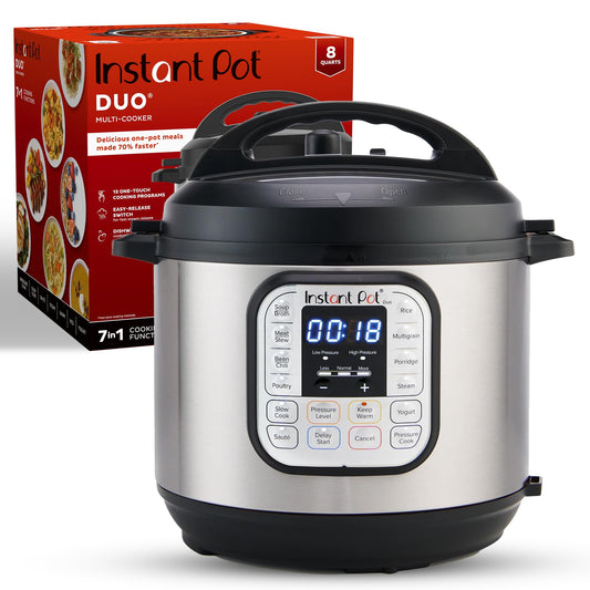 Instant Pot Duo 7-in-1 Electric Pressure Cooker, Slow Cooker, Rice Cooker, Steamer, Sauté, Yogurt Maker, Warmer & Sterilizer, Includes App With Over 800 Recipes, Stainless Steel, 8 Quart