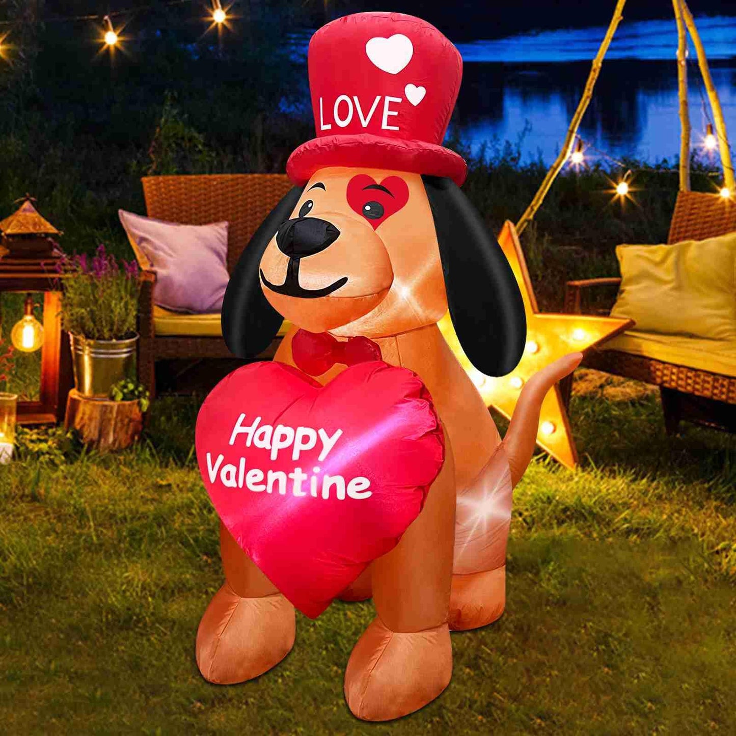 TURNMEON 4 Ft Valentine's Day Inflatables Outdoor Decoration Blow Up Dog Holds Happy Valentine Heart LED Lighted Valentines Decorations Yard Lawn Garden Indoor Home Party Wedding Valentines Decor Gift