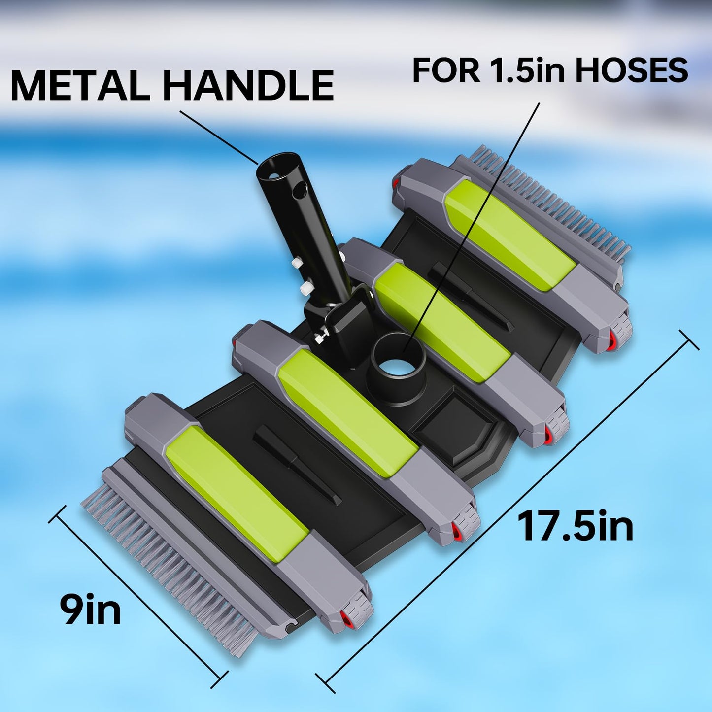 Sepetrel Heavy Duty Pool Vacuum Head with Wheels & Aluminum Handle, Professional Weighted Flexible Vacuum Head