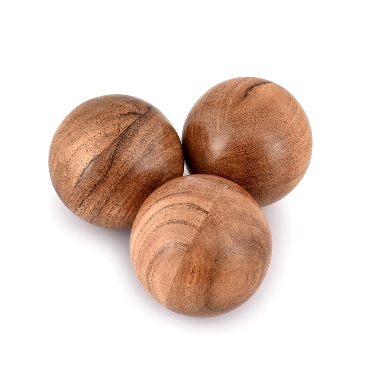 NIRMAN Decorative Acacia Wood Round Balls Set of 3 for Christmas Decorative Bowls Table Centerpiece | Coffee Table and House Décor (Set of 3), (3" x 3" x 3")