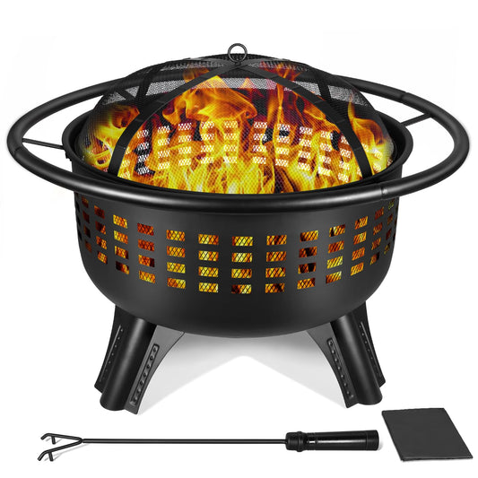 Raxmolo 31 Inch Fire Pit for Outside, Outdoor Wood Burning Firepit Large Steel Firepit Bowl for Garden Patio Backyard Picnic Camping