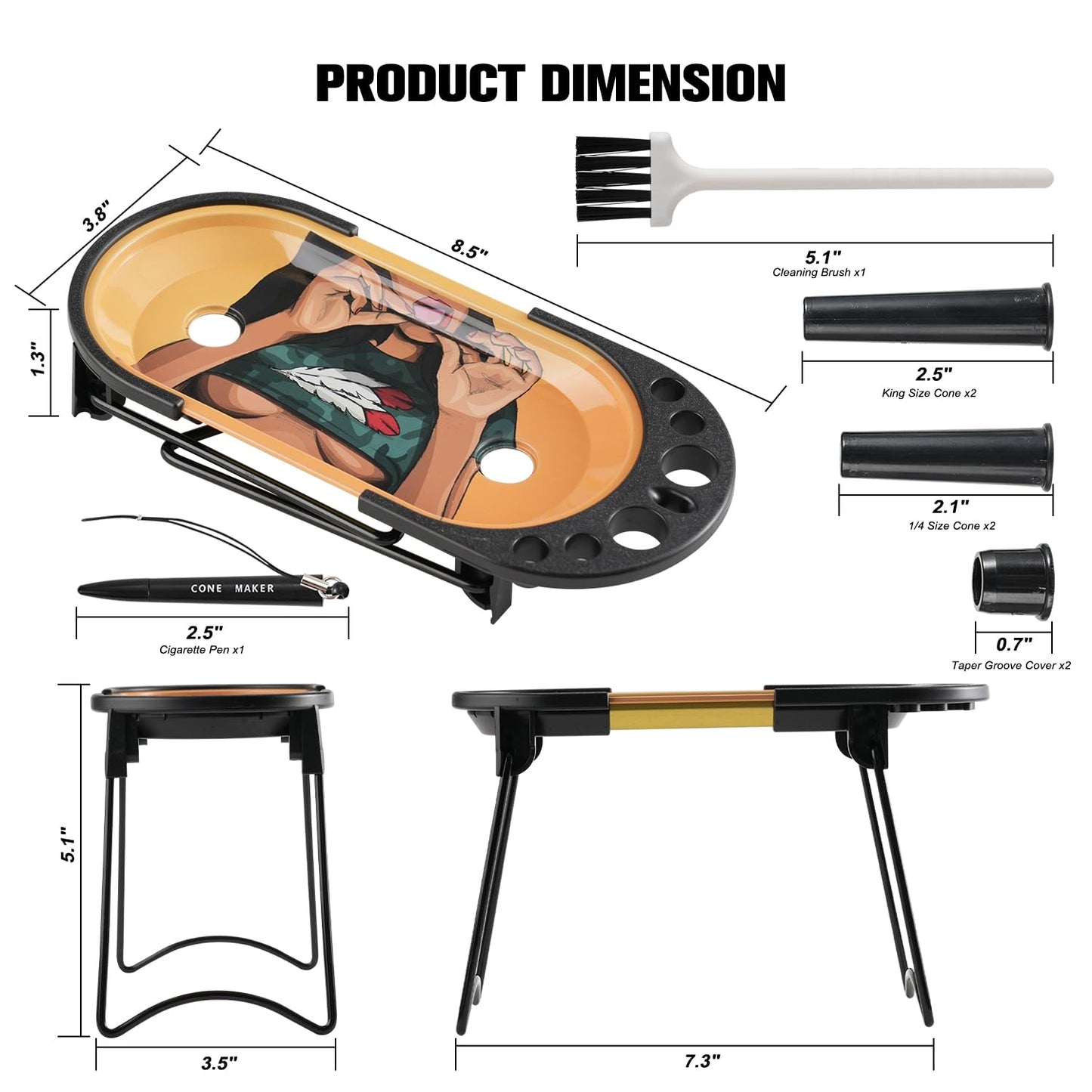 Decorative Tray for King Size & 1 1/4 Size,Metal Tray Set Includes Foldable Stand and Accessories,Multi-Functional Small Tray with Cool Pattern,8.5"x3.5"