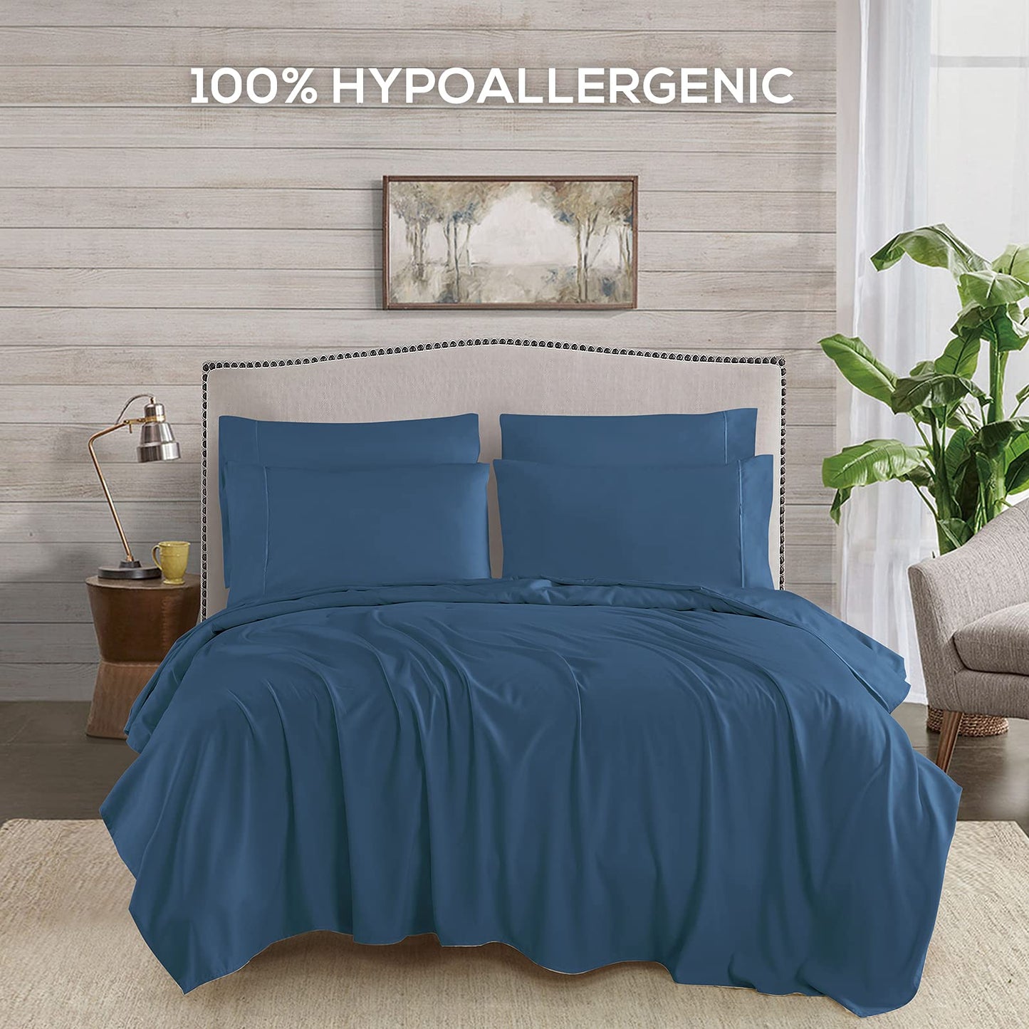 Mueller Luxury 6 PC Full Size Bed Sheets, Super Soft 1800, Deep Pocket up to 16" Full Size Sheets, Transfers Heat, Breathes Better, Hypoallergenic, Wrinkle-Resistant, Oeko-TEX, Navy