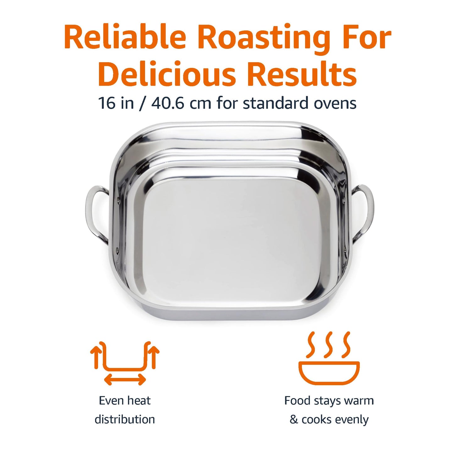 Amazon Basics Stainless Steel Rectangular Roasting Pan with Rack, 16-Inch