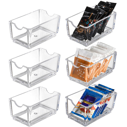 SOUJOY Set of 6 Sugar Packet Holder, Acrylic Tea Bag Bowl for Drawer, Clear Caddy Tea Packet Storage Container Dispenser for Countertop, Coffee Bar, Cabinet, Sweetener