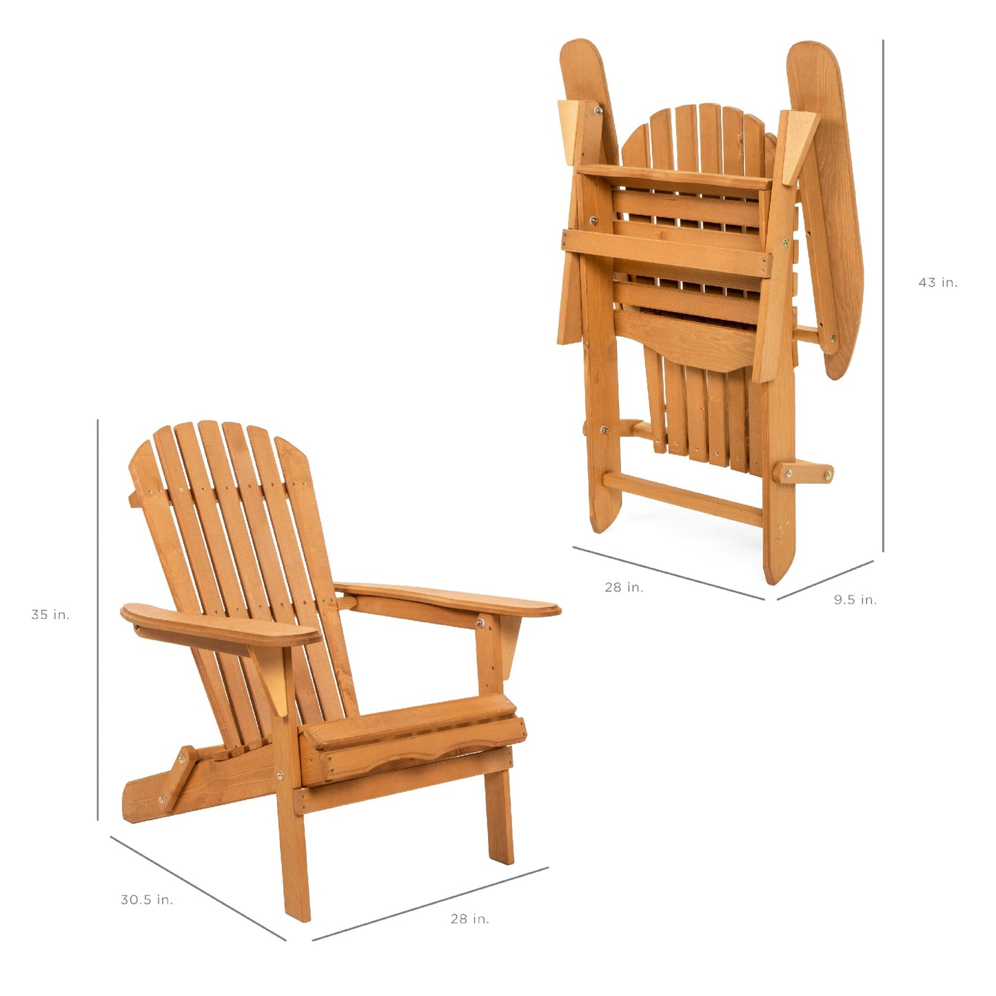 Best Choice Products Folding Adirondack Chair Outdoor Wooden Accent Furniture Fire Pit Lounge Chairs for Yard, Garden, Patio w/ 350lb Weight Capacity - Brown