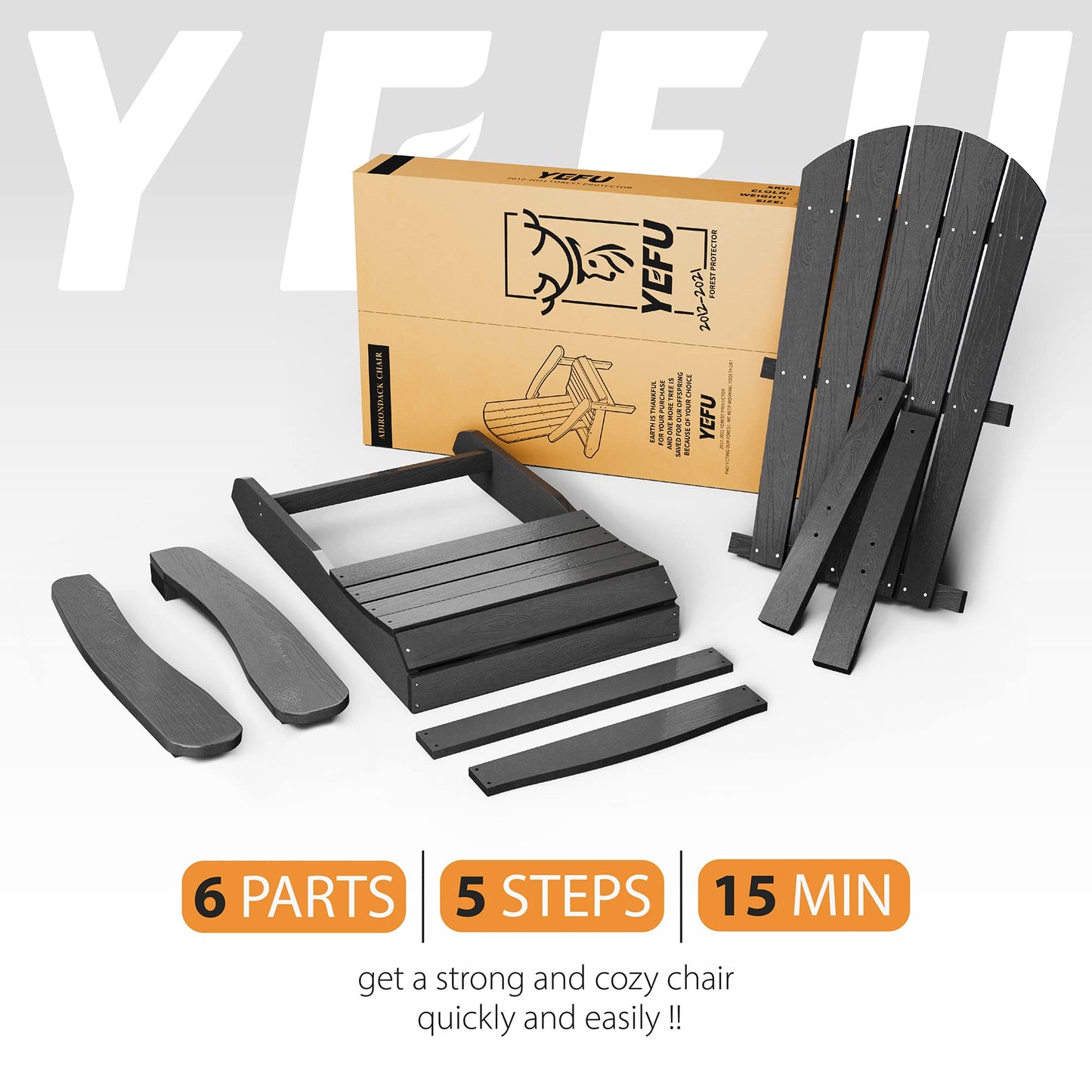 YEFU Adirondack Chairs Set of 4 Plastic Weather Resistant-Black, Modern Poly Lumber Outdoor Chairs Like Real Wood, Widely Used in Outdoor, Patio, Deck, Outside, Fire Pit Garden, Campfire Chairs