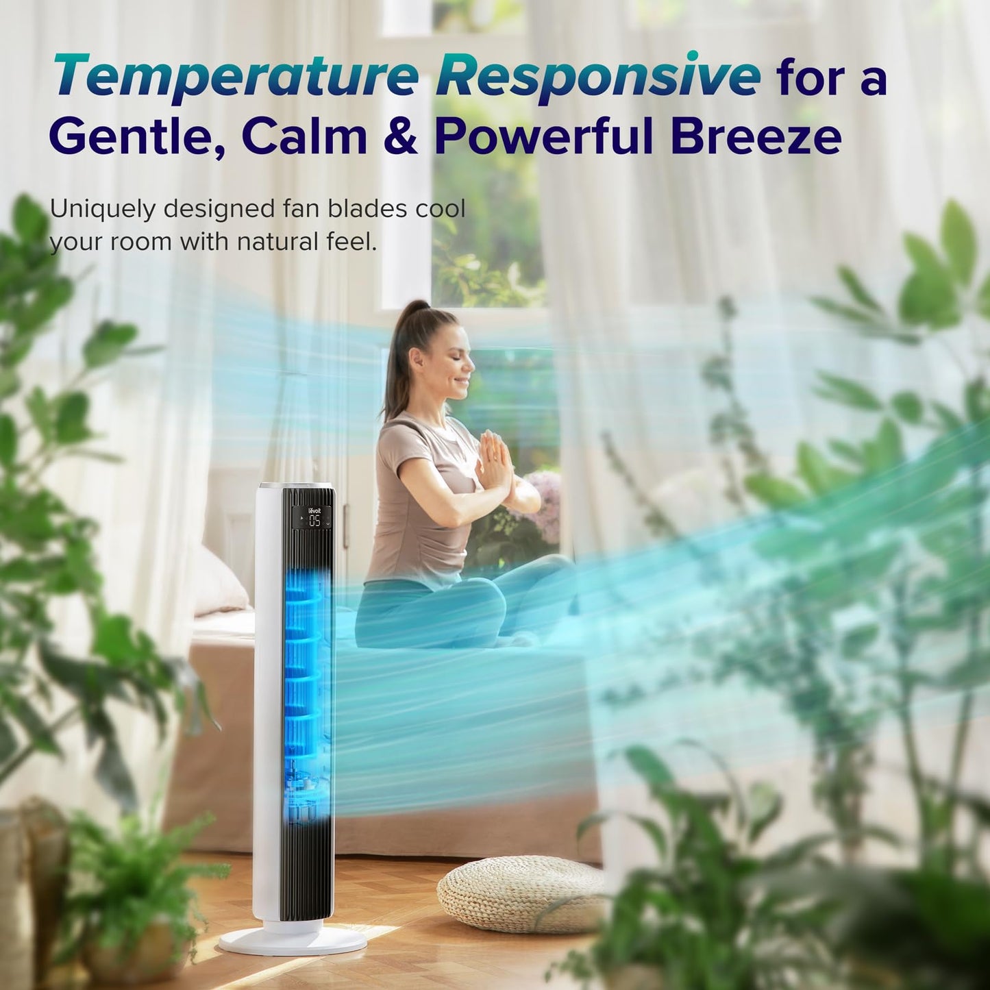 LEVOIT Tower Fan for Bedroom, 25 ft/s Standing Fans that Blow Cold Air for Home, Floor Fan 90° Oscillation for Indoors, 28dB Quiet with Sensor, 12H Timer, Remote, 5 Speeds, 4 Modes, 36 Inch, White