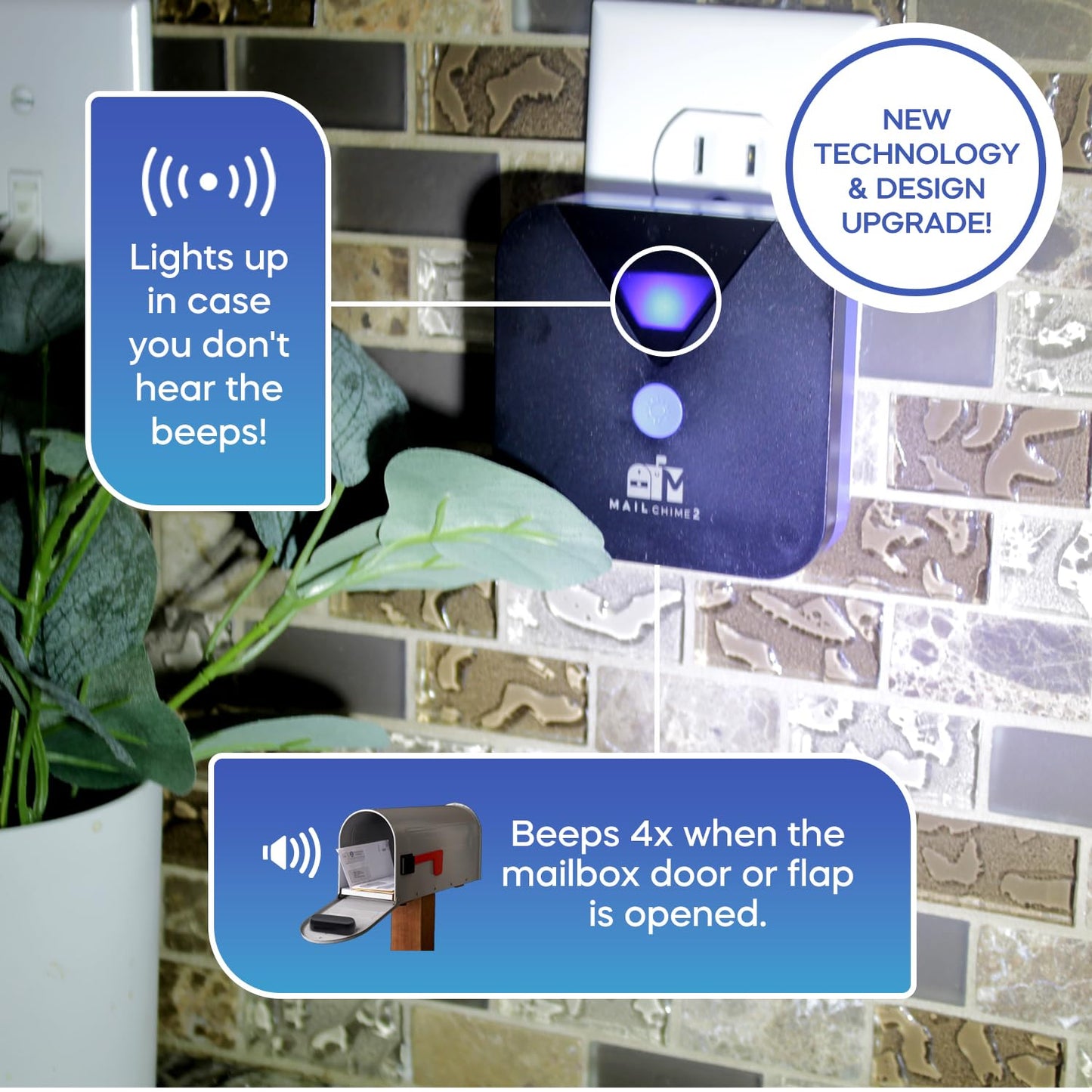 Mail Chime: Mail Alarm - Long Range (500 ft) Wireless Mailbox Alert - LED Light and Sound Alerts 20 Year Proven Brand