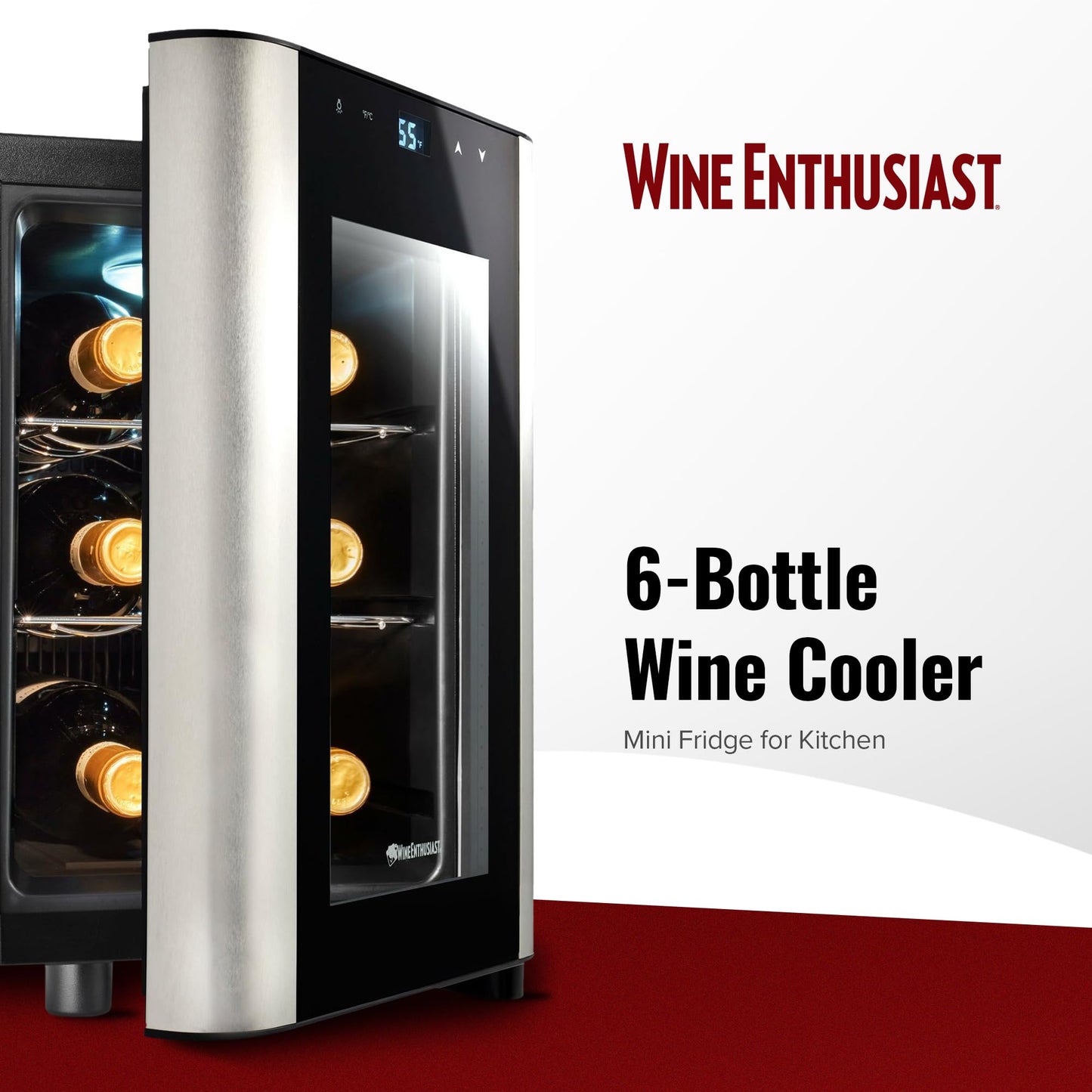 Wine Enthusiast 6-Bottle Countertop Wine Cooler - Mini Fridge for Kitchen with 3 Shelves, Adjustable Temperature Control, & Energy Efficient Cooling Beverage Refrigerator