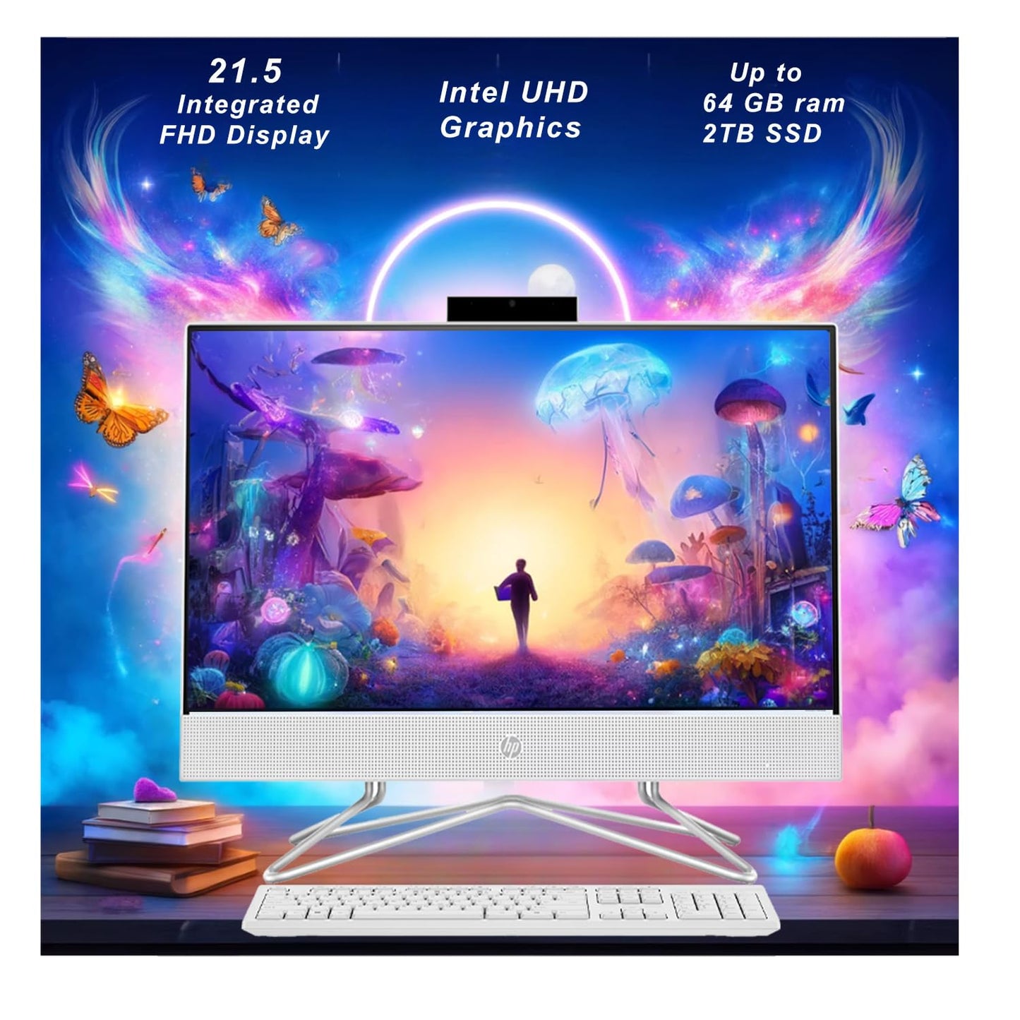 HP 22 inch All-in-One Desktop PC • 2024 Latest Model • Microsoft Office Trial • FHD Display • 32GB RAM • 1TB Storage (512GB SSD + 512GB External HD) • Intel Celeron CPU • w/WOWPC Bundle • Win 11 Pro