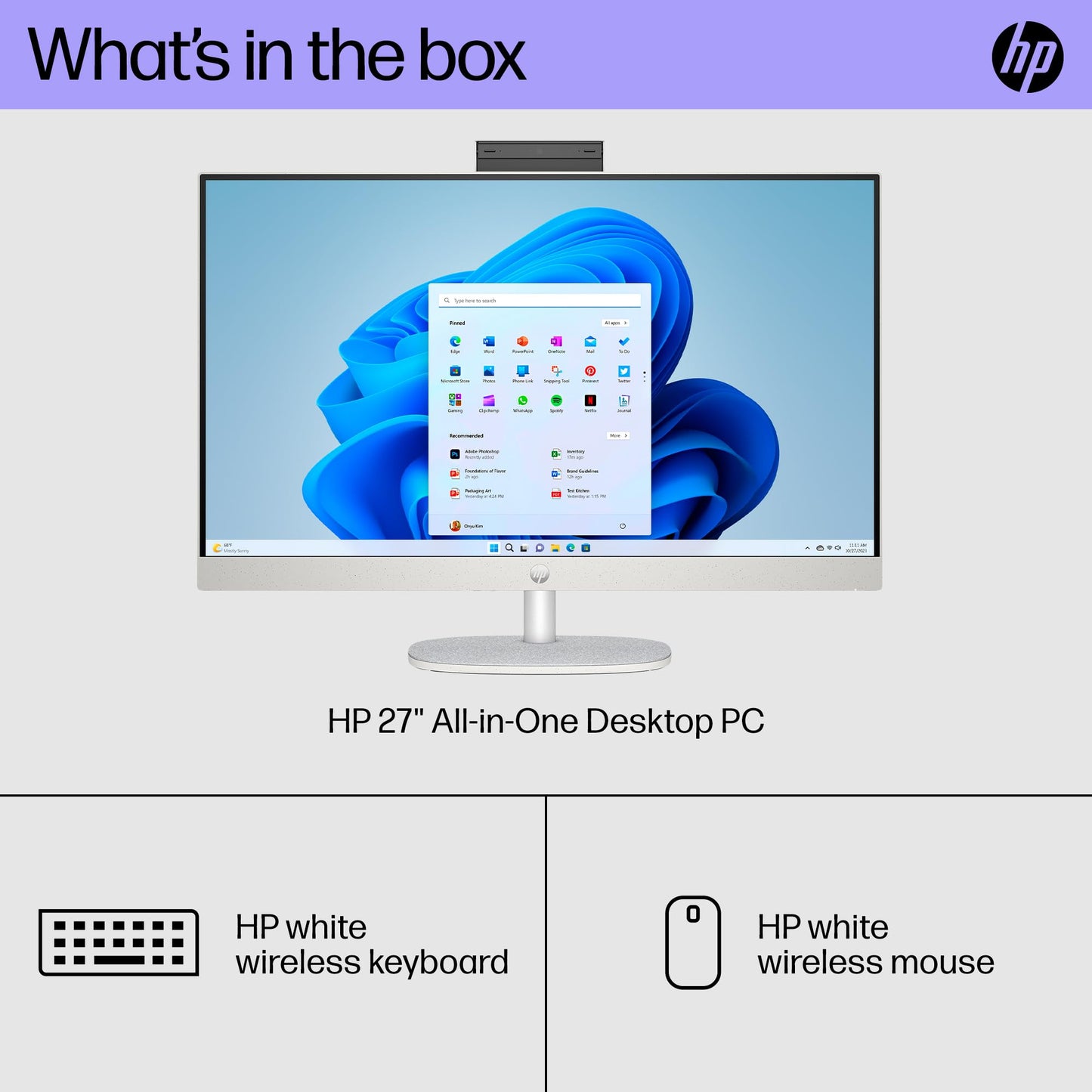 HP 27 inch All-in-One Desktop PC, FHD Display, 13th Generation Intel Core i7-1355U, 12 GB RAM, 512 GB SSD, Intel Iris Xe Graphics, Windows 11 Pro, 27-cr0082 (2023)