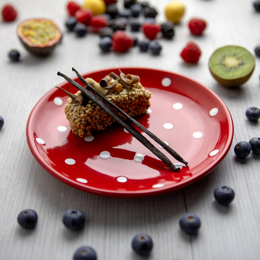 City to Cottage Handmade Red and White Pottery Polka Dot Glazed 7.9inch/20cm Side Plate, Dessert Plate, Unique Ceramic Dinnerware, Housewarming Gift