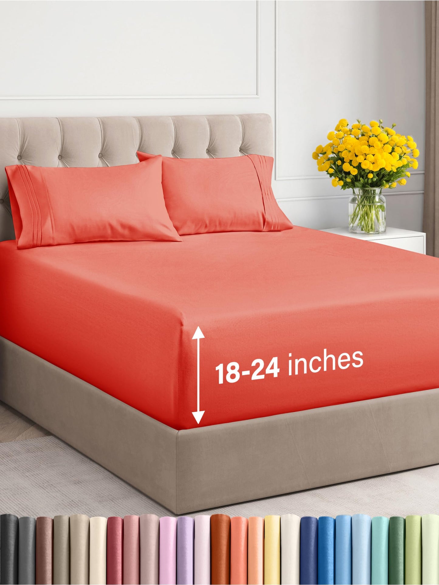 Extra Deep Twin XL Sheet Set - 4 Piece Breathable & Cooling Sheets - Hotel Luxury Bed Sheets Set - Easy & Secure Fit - Soft, Wrinkle Free & Comfy Sheets Set - Coral Sheet Set with Extra Deep Pockets