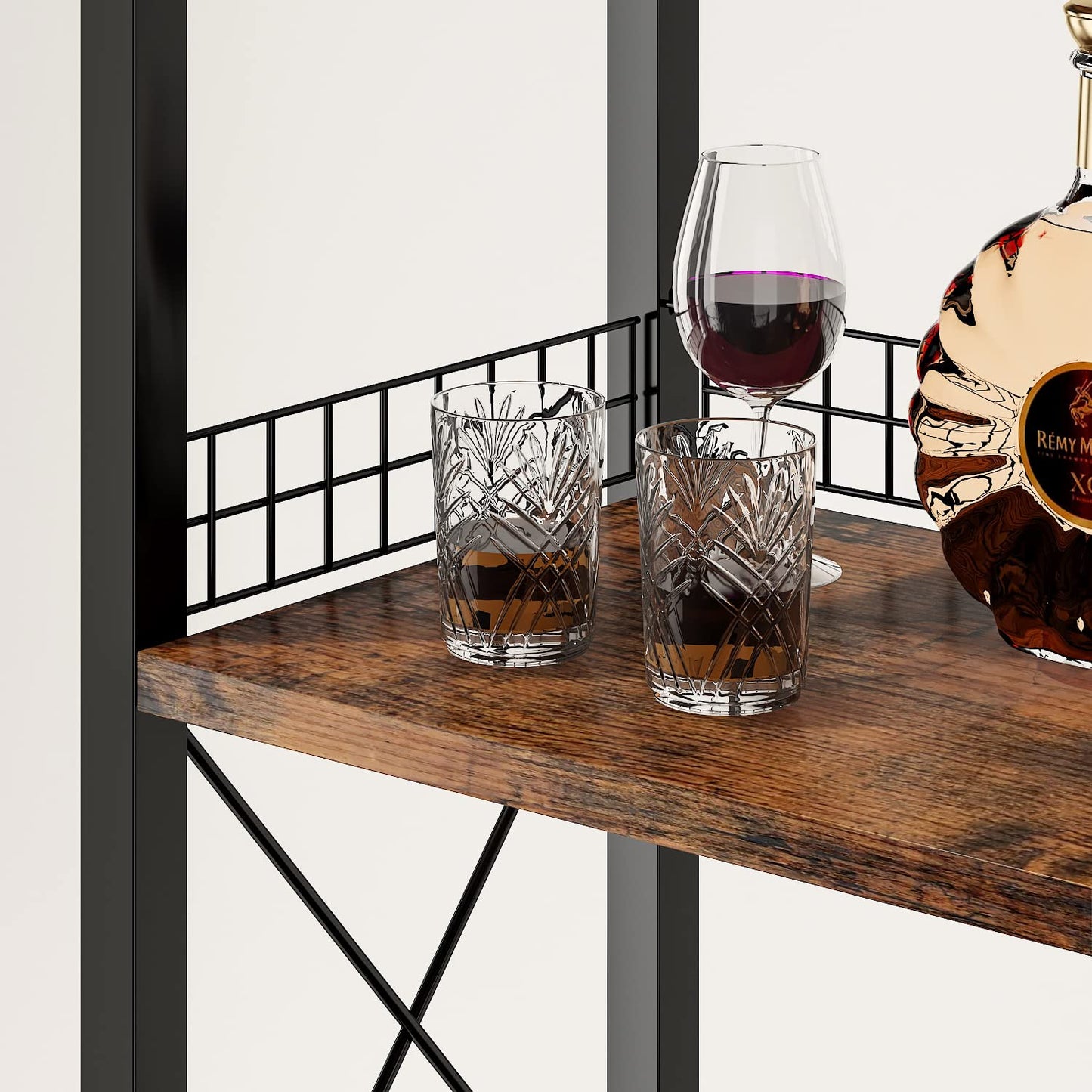 Homeiju Wine Rack Freestanding Floor, Bar Cabinet for Liquor and Glasses, 4-Tier bar Cabinet with Tabletop, Glass Holder, Storage Drawer and Wine Storage for Home Bar(Patent No.D1009580)