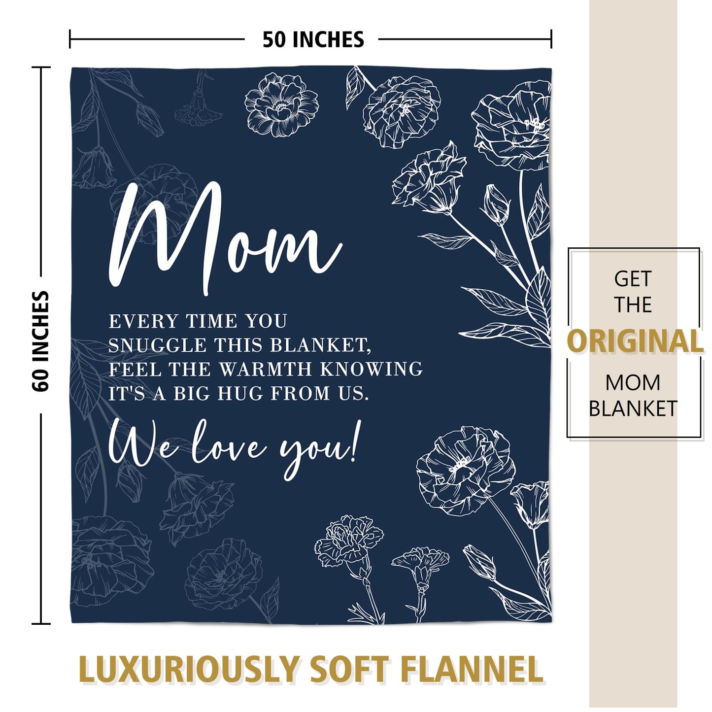 Gifts for Mom Blanket, Mom Birthday Gifts, Birthday Gifts for Mom from Daughter Son, Mom Gifts for Christmas Mothers Day, Super Soft Flannel Throw Blanket for Mom 60" x 50", Blue