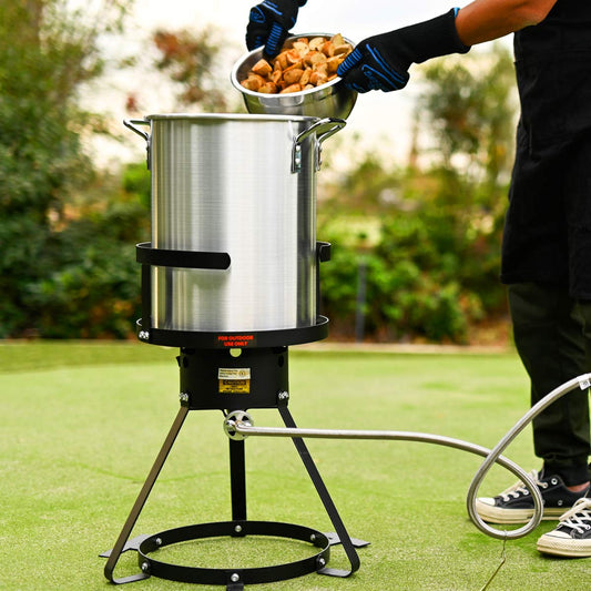 Barton 30Qt Turkey Deep Fryer Deluxe Aluminum 37,000 BTU Outdoor Boiler Roaster Clam Bake Crawfish Pot Boiling Lid Seafood Cajun Gas Stove Burner Stand Injector