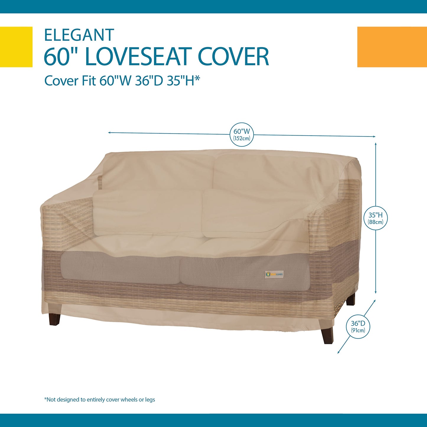 Duck Covers Elegant Waterproof 60 Inch Patio Loveseat Cover, 60W x 36D x 35H, Patio Furniture Covers