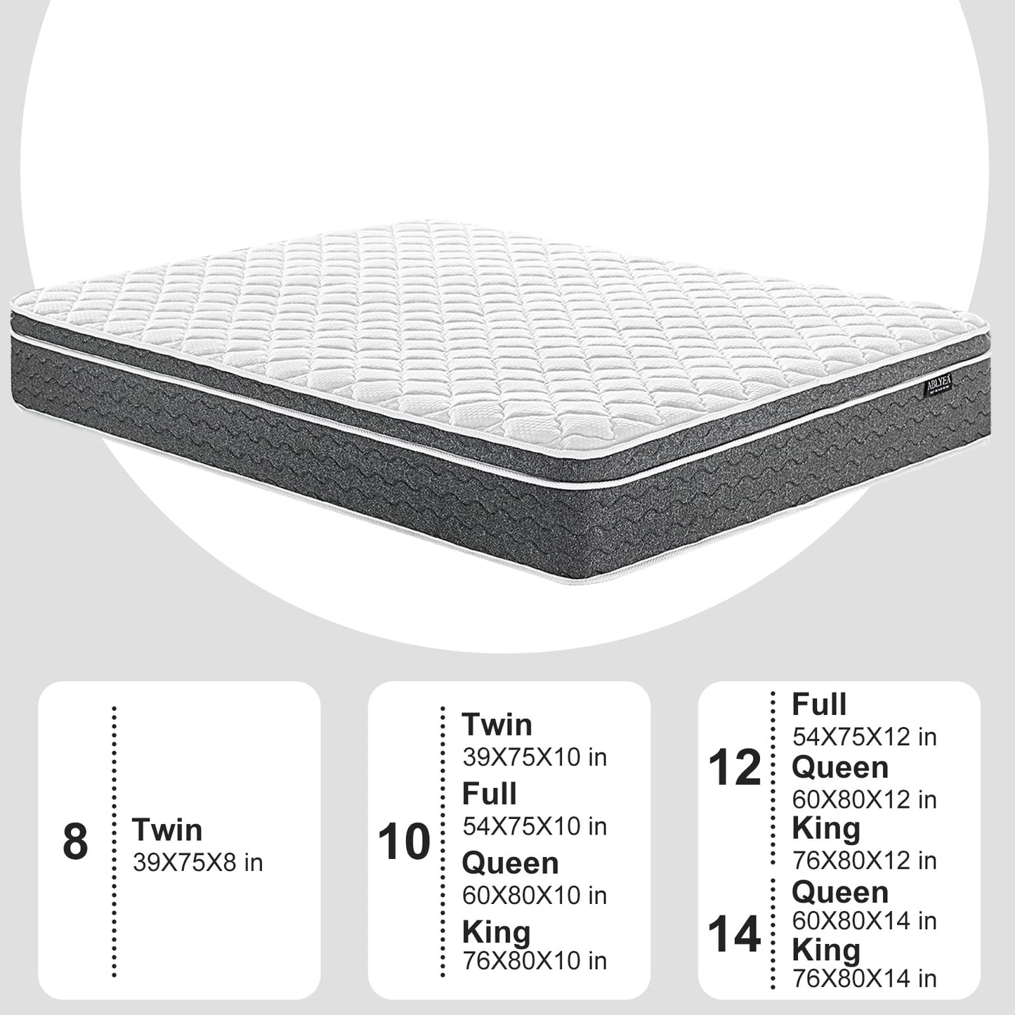 Ablyea King Mattress 12 Inch Hybrid Mattress in a Box with Gel Memory Foam, Individually Wrapped Pocket Coils Innerspring, CertiPUR-US Certified, Pressure Relief & Support, Medium Firm