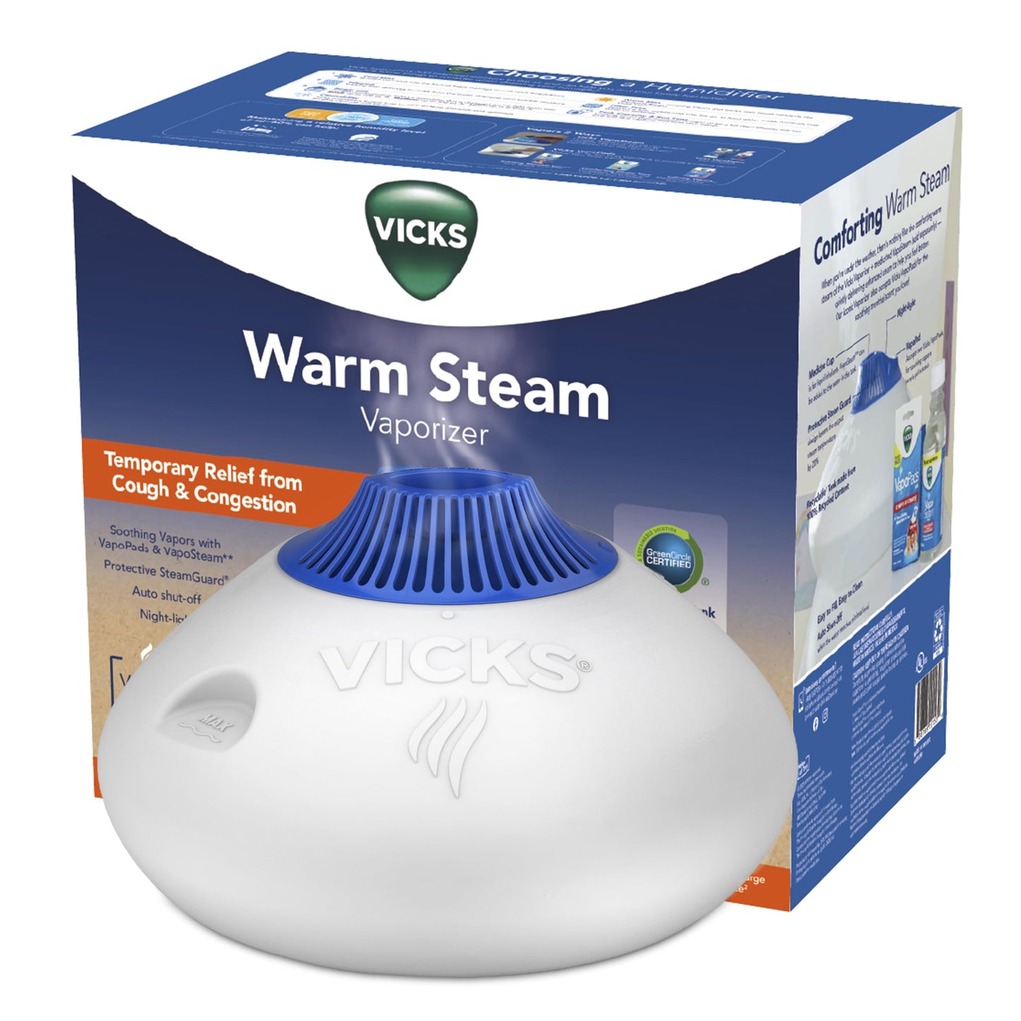 Vicks Warm Steam Vaporizer, Small to Medium Rooms, 1.5 Gallon Tank – Warm Mist Humidifier for Baby and Kids Rooms with Night Light, Works with Vicks VapoPads and VapoSteam