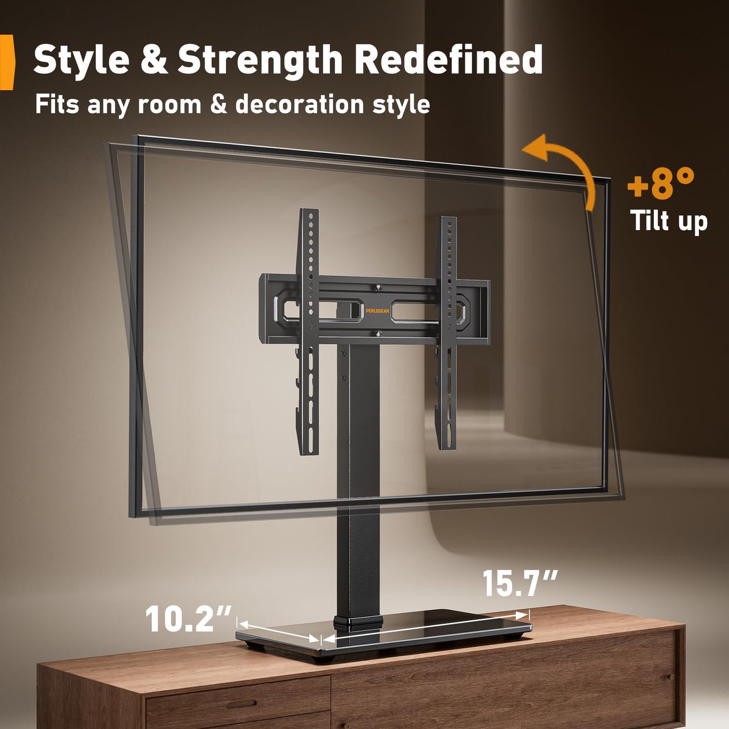 Perlegear Universal Swivel TV Stand for 32–70 inch TVs, Height Adjustable Table Top TV Stand Mount with Tilt, Tempered Glass Base, Holds up to 88 lbs, Max VESA 400x400mm, PGTVS26