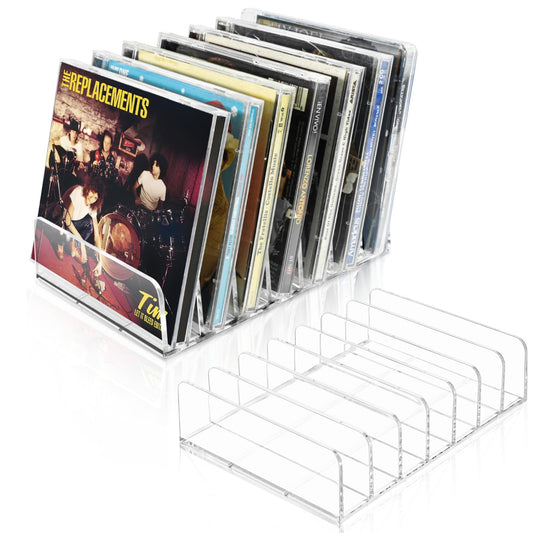 Vowcarol CD Holder 2 Pack, Clear Acrylic CD Organizers, CD Display Rack Holds up to 14 Standard CD Cases for Media Shelf Storage and Organization