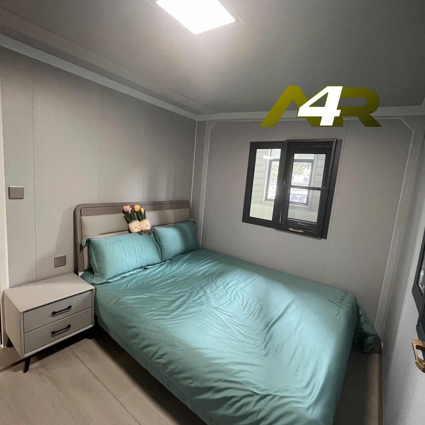 Portable Prefabricated Tiny Home 19 X 20ft Expandable House Container with 2 Bedroom, Bathroom, Lockable Door, Windows, Kitchen Cabinet, Sink and Light Switches
