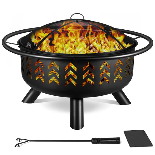 Raxmolo 36 Inch Fire Pit for Outside, Outdoor Wood Burning Firepit Large Steel Firepit Bowl for Garden Patio Backyard Picnic Camping