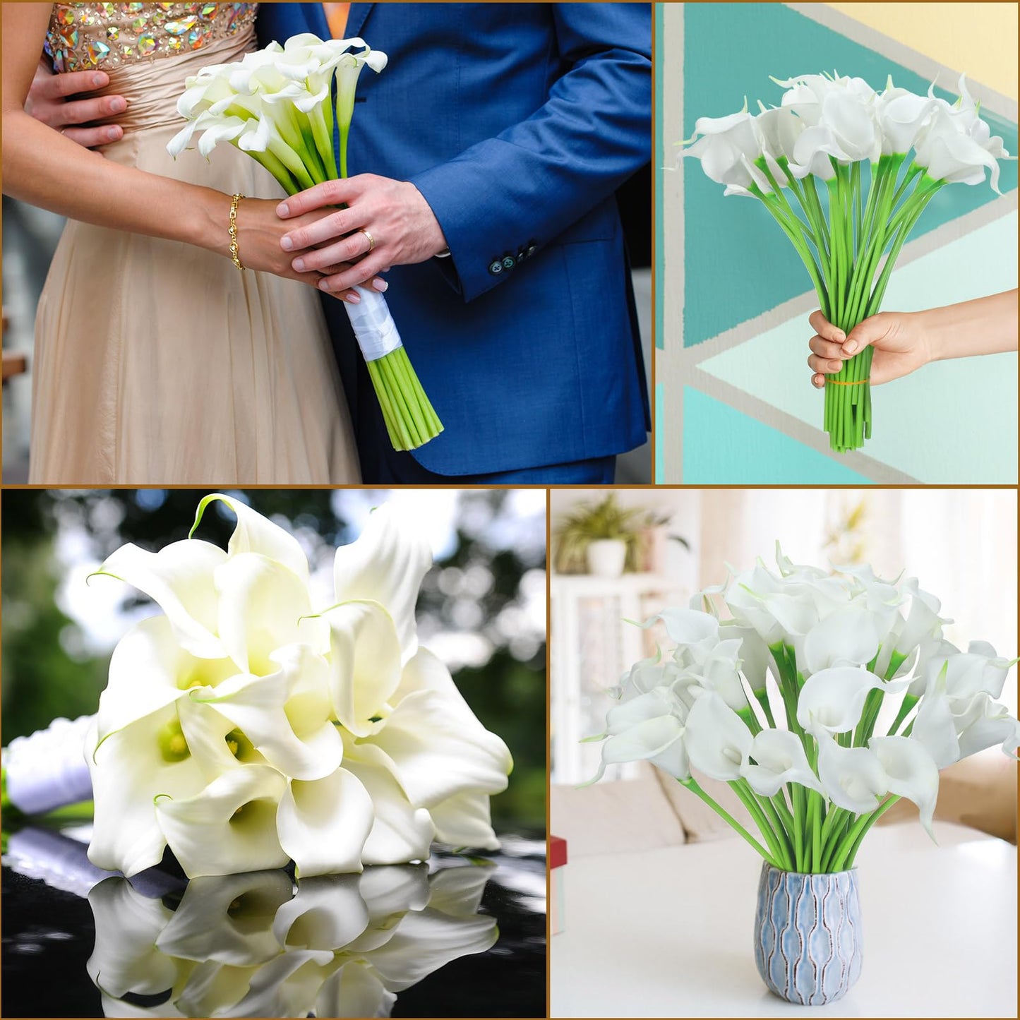 Crowye 100 Pcs Artificial Calla Lily Flower 14 Inch Calla Lily Bridal Wedding Bouquet Real Touch Flower Faux Calla Lilies Flower for Bride Wedding DIY Gift Home Decor(White)