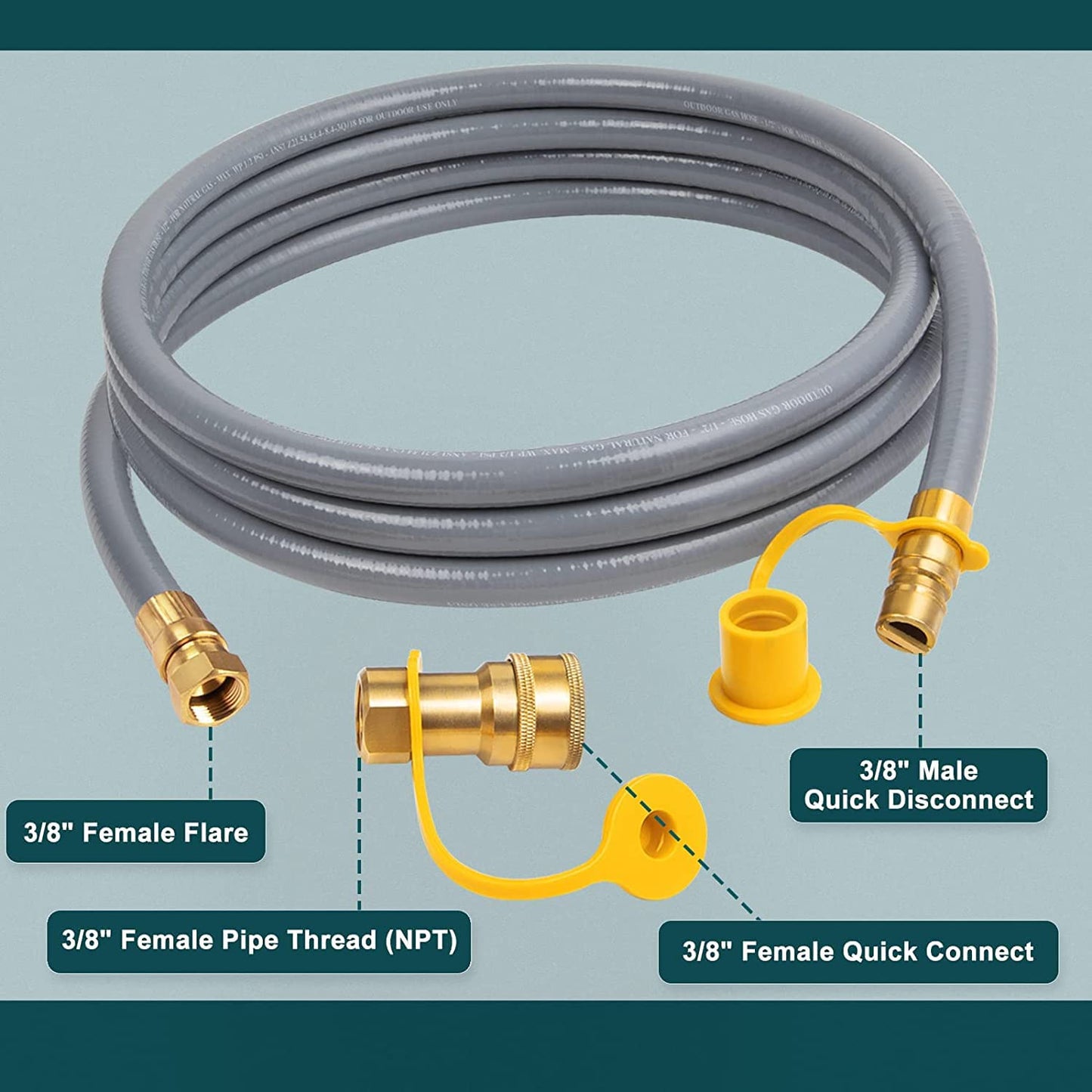 GASPRO 12 Feet 3/8" ID Natural Gas Hose, Low Pressure LPG Hose with Quick Connect, for Weber, Char-broil, Pizza Oven, Patio Heater and More