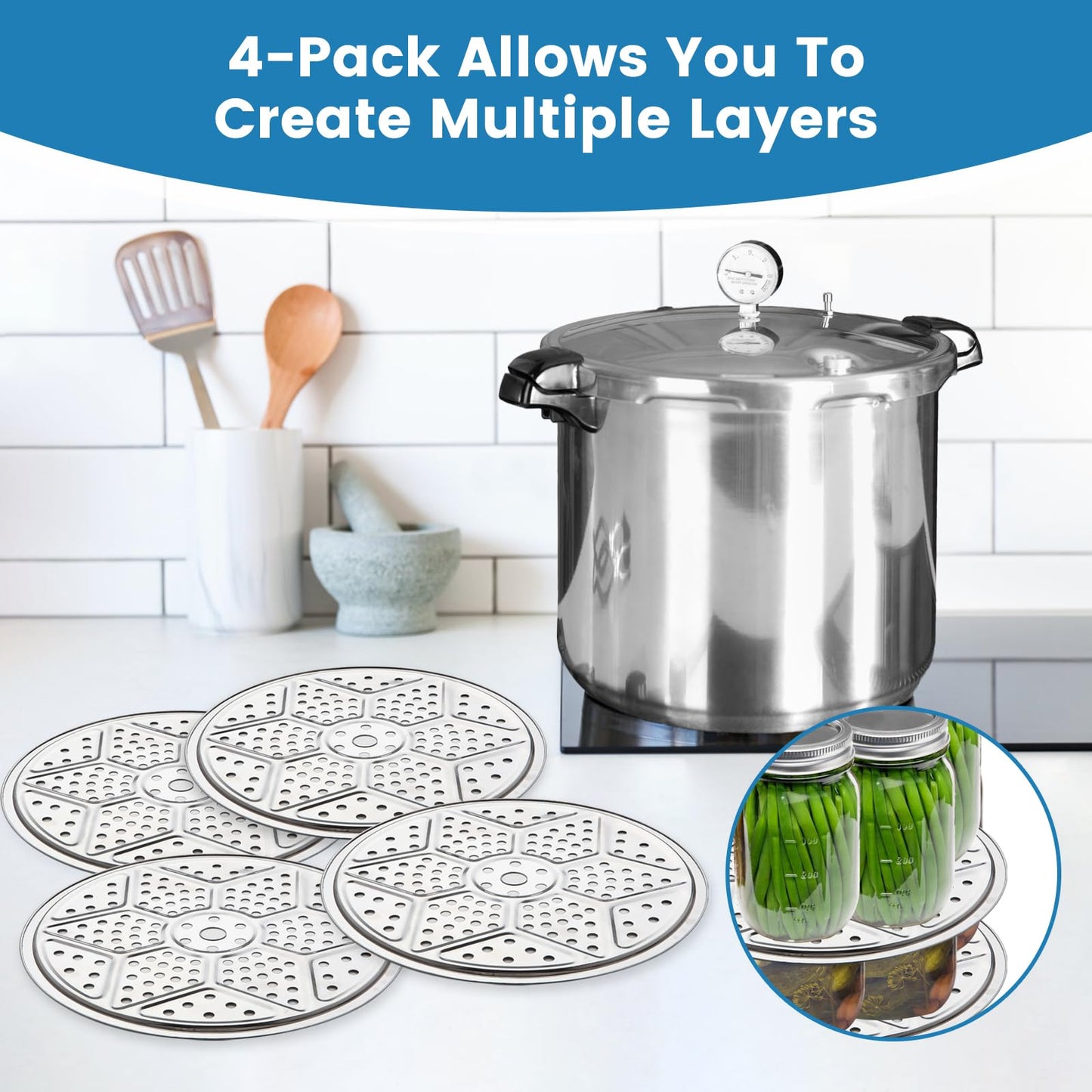 aoulela 4Pack Pressure Canner Rack, Stainless Steel Canning Rack for Pressure Cooker, 11 Inch Canning Rack for Water Bath Canner, Canning Supplies, Compatible with Presto, All American and More
