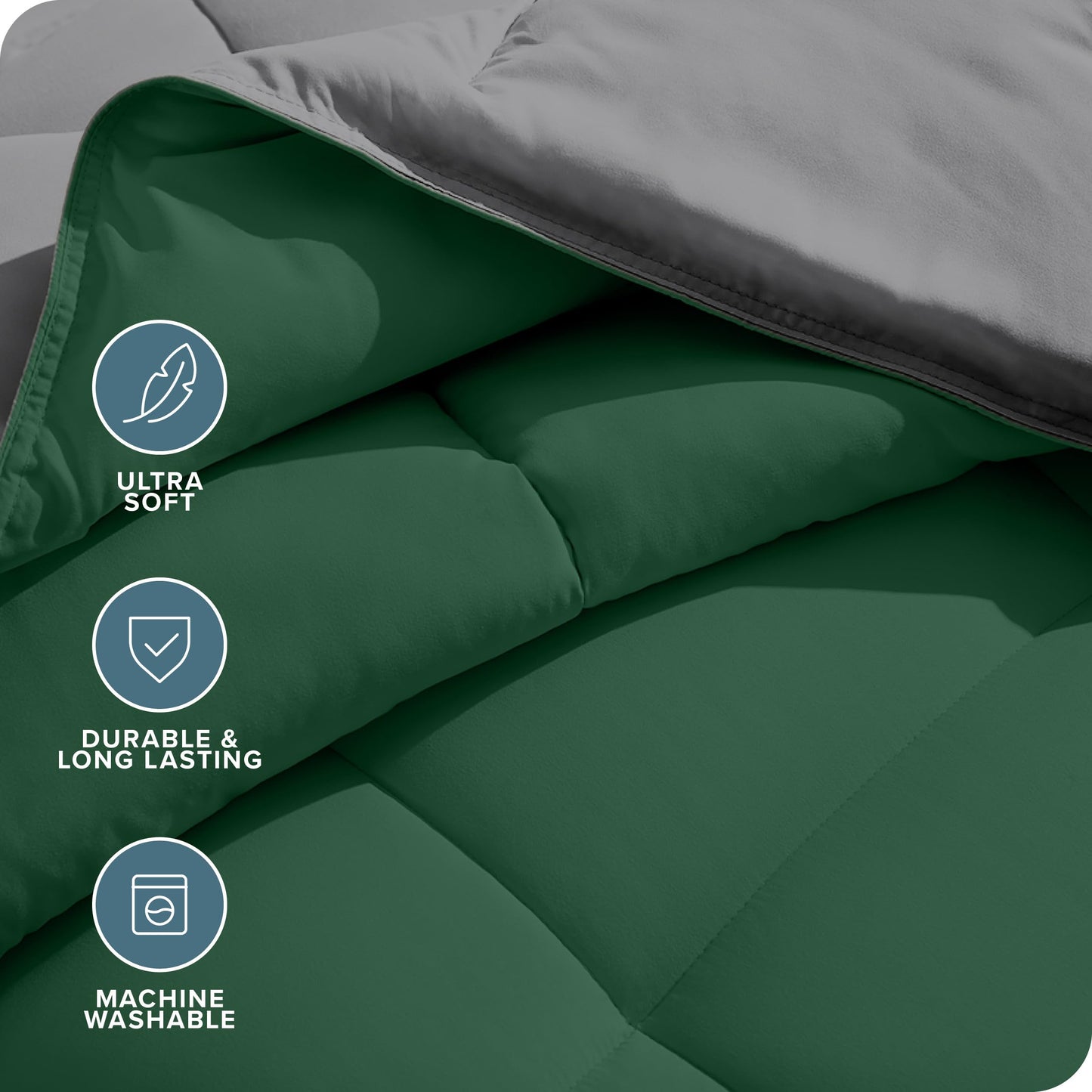 Bare Home Full Comforter - Reversible Colors - Goose Down Alternative - Ultra-Soft - Premium 1800 Series - All Season Warmth - Bedding Comforter (Full, Grey/Forest Green)