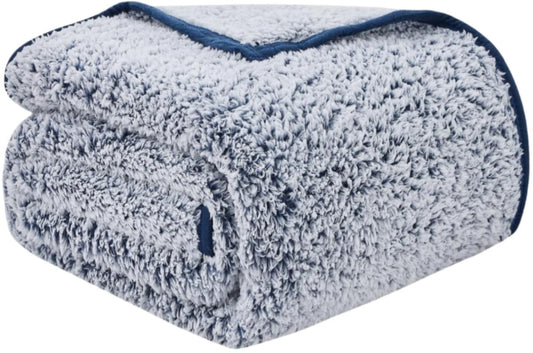 EMME Sherpa Blanket Twin Size Fleece Throw Blankets, 60"x80" Large Warm Blankets Soft Microfiber Cozy Blanket for Couch Sofa Bed 2 Tones Ombre Thick Reversible Blanket (Navy, 60"x80")