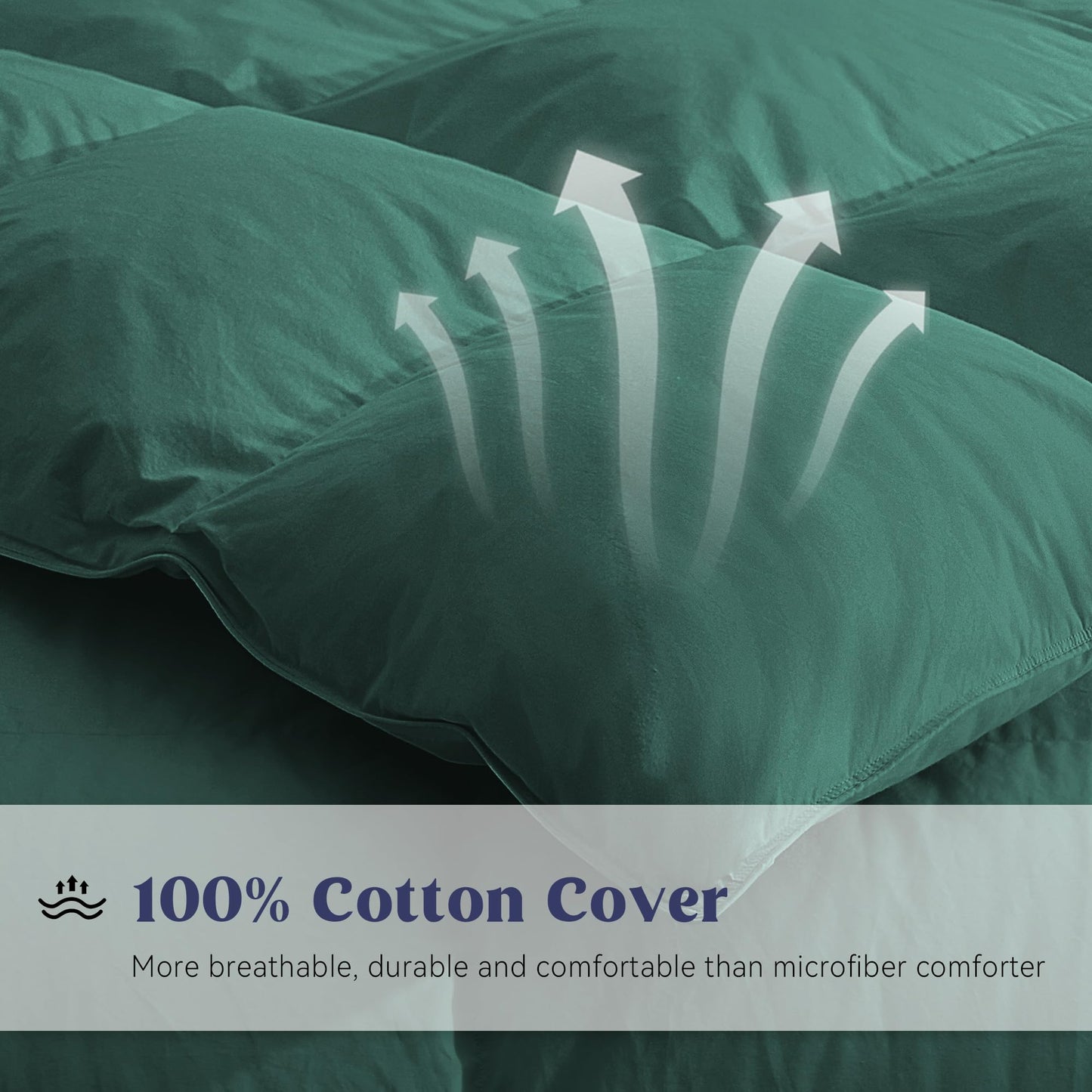 puredown® Goose Feather Comforter Full Size, Pinch Pleat All Season Medium Warmth Duvet Insert, Luxury Hotel Collection Comforters, Ultra Soft 100% Cotton Cover (90''x90'',Green)