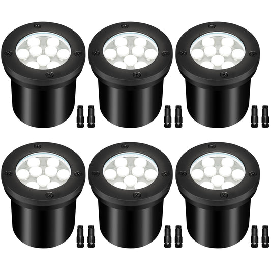 AOAXL 9W LED Low Voltage Landscape Lights, AC/DC 12-24V Outdoor Well Lights IP68 Waterproof 5500K Cool White In-Ground Lights for Yard Pathway Driveway Deck(6 Pack)