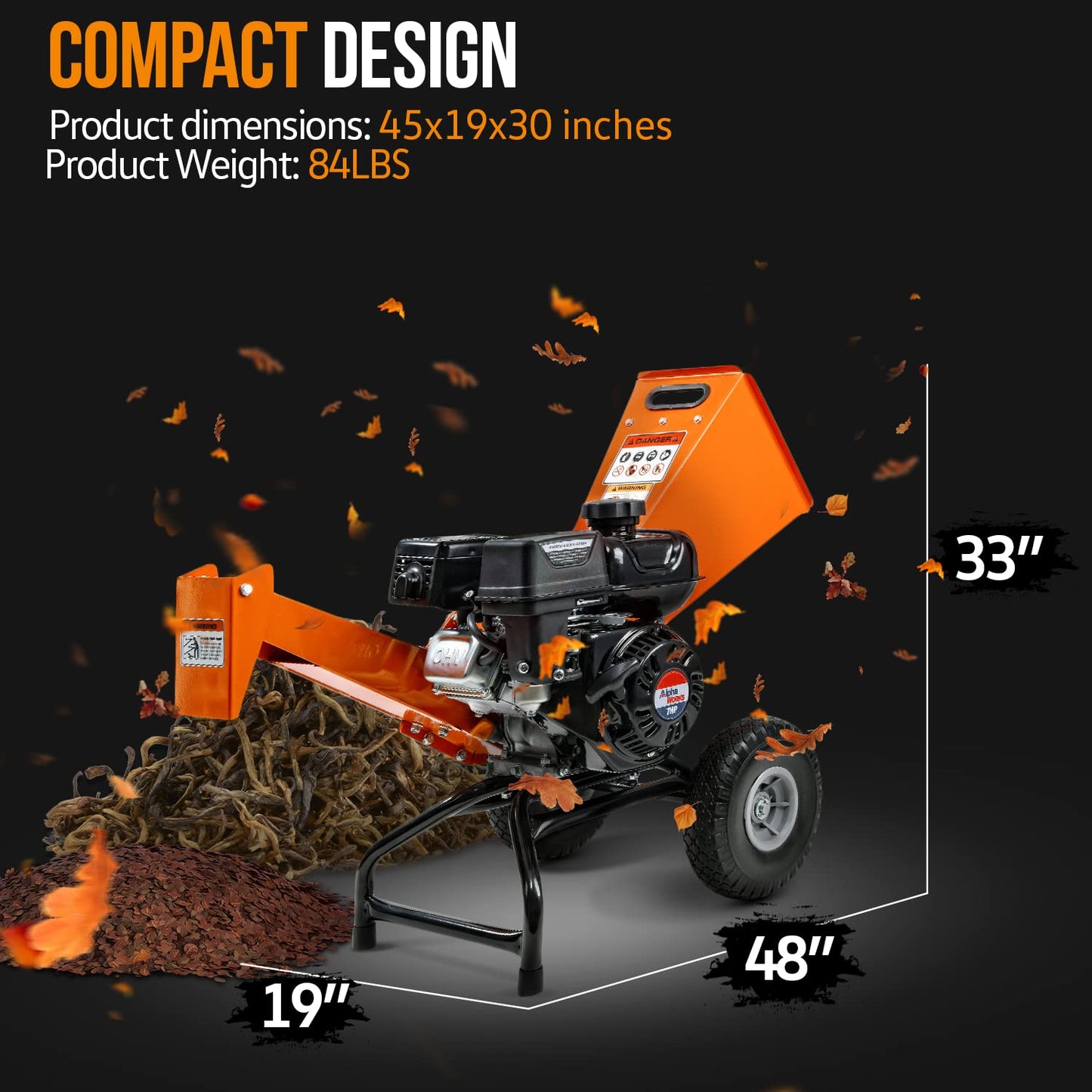 SuperHandy Wood Chipper Shredder Mulcher 7HP Engine Heavy Duty Compact Rotor Assembly Design 3" Inch Max Capacity Aids in Fire Prevention and Building Firebreaks