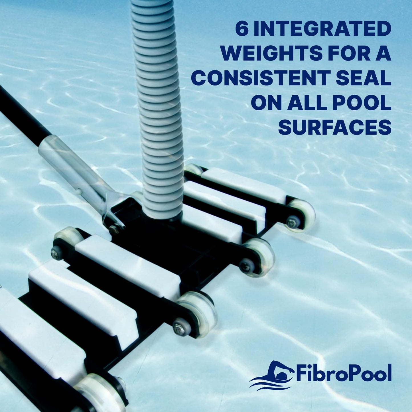 FibroPool Professional Flexible Pool Vacuum Head for Above Ground and In Ground Pools - Chrome-Plated Handle for Standard Poles, Durable Urethane Wheels, Easy Maneuvering Pool Cleaner Hose Head