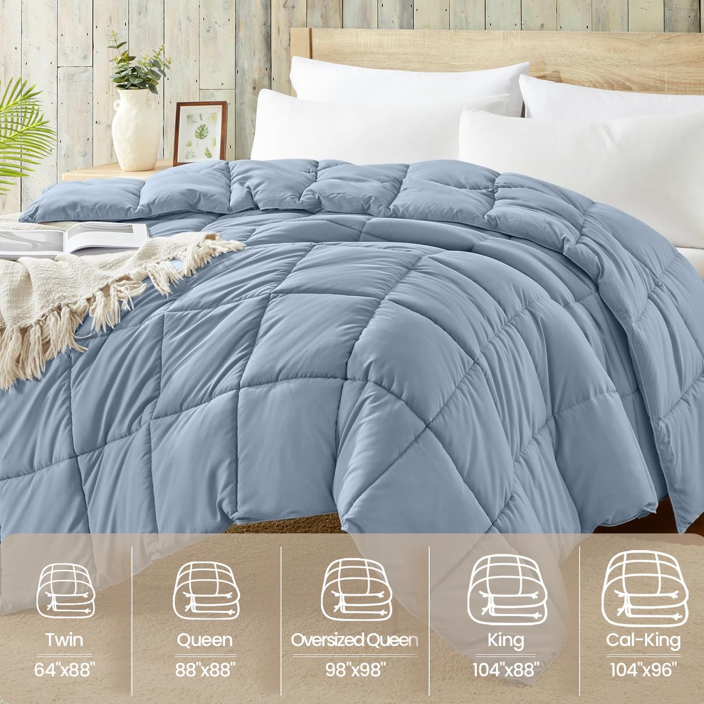 Homelike Moment Lightweight Twin Comforter-Blue Down Alternative Comforters Twin Size Bed, All Season Duvet Insert Quilted Bedding Comforter Soft Twin Size, 64x88IN