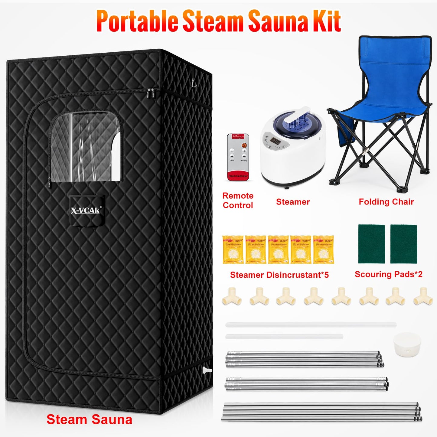 Sauna Box, Portable Steam Sauna, Portable Sauna for Home, Sauna Tent with 2.6L Steamer, 9 Levels, 2.6’ x 2.6’ x 5.9’