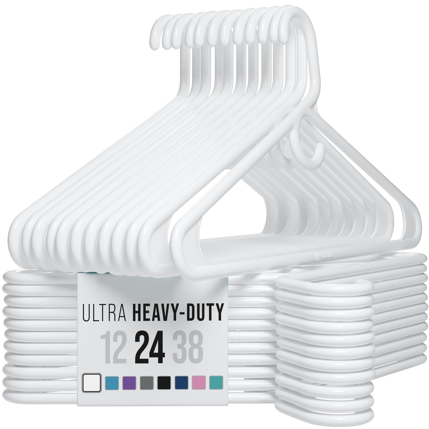 NEATERIZE Ultra Heavy Duty Plastic Clothes Hangers - White - Durable Coat, Suit and Clothes Hanger. Perchas De Ropa (24 Pack - White)