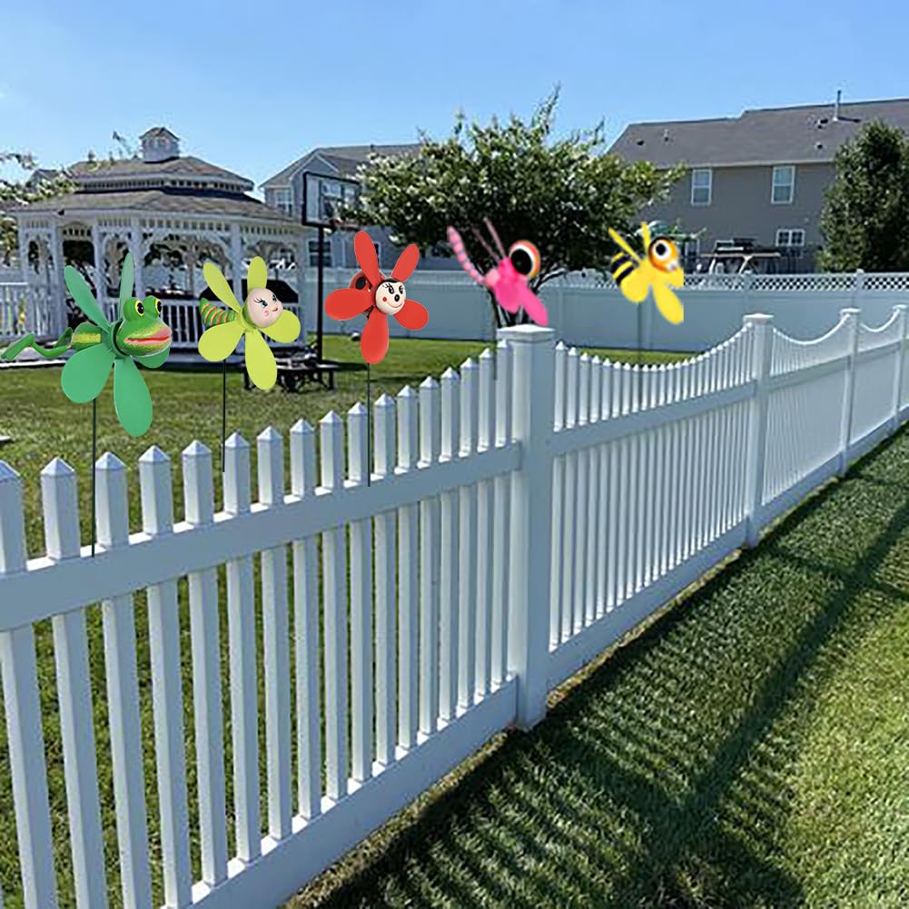 Garden Decor Pinwheels, 5-Pack Colorful 3D Lovely Insect Whirligigs Wind Spinners Outdoor Pinwheels for Yard and Garden Pinwheels Wind Spinners for Yard Garden Lawn Decorations (5PCS Mix Set)