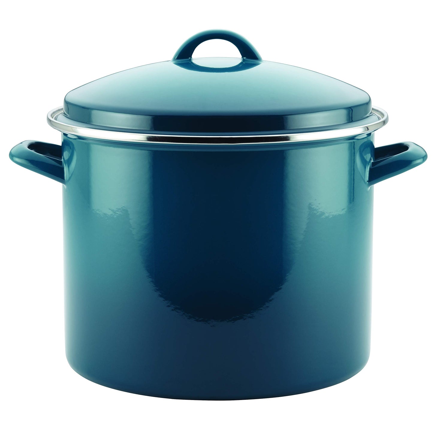 Rachael Ray Enamel on Steel Stock Pot/Stockpot with Lid, 12 Quart, Marine Blue