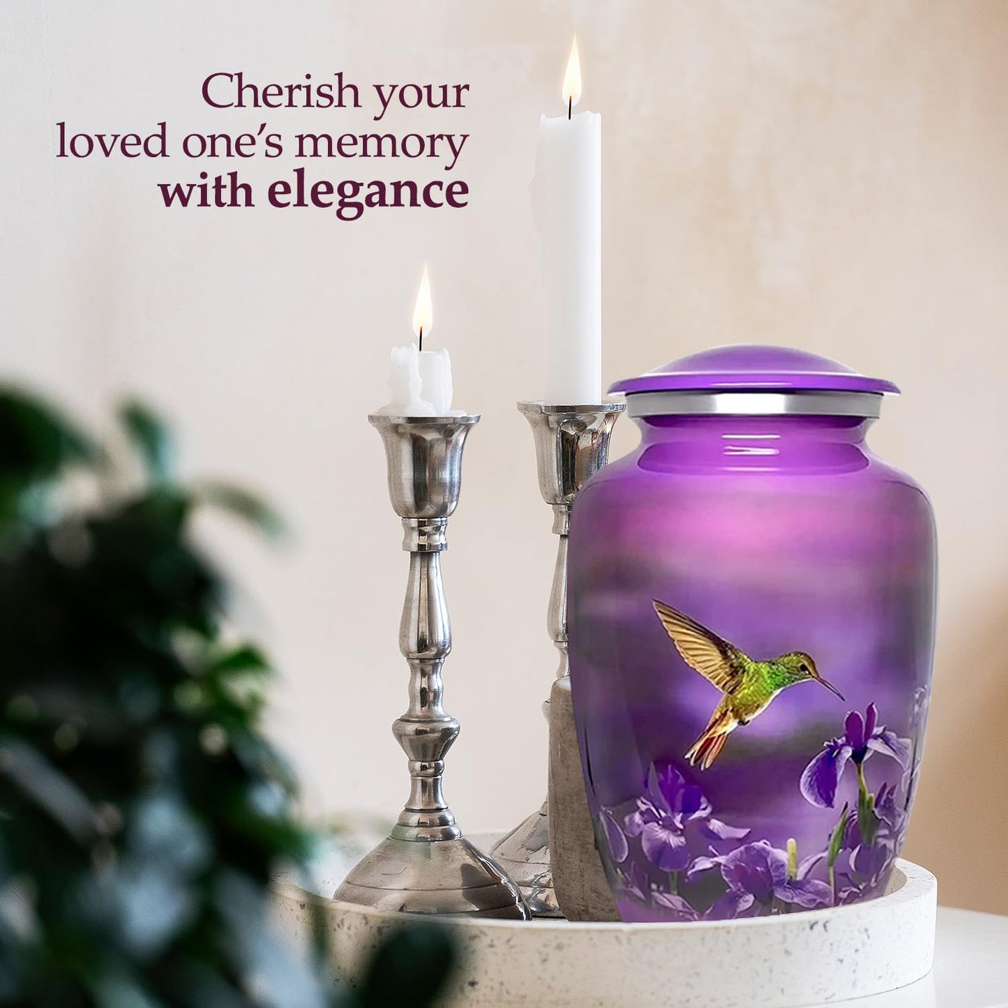 Trupoint Memorials - Urns for Human Ashes Adult Female, Burial Urns, Decorative Urns, Funeral Urns, Cremation Urns for Women and Men - Purple, Hummingbird, Large