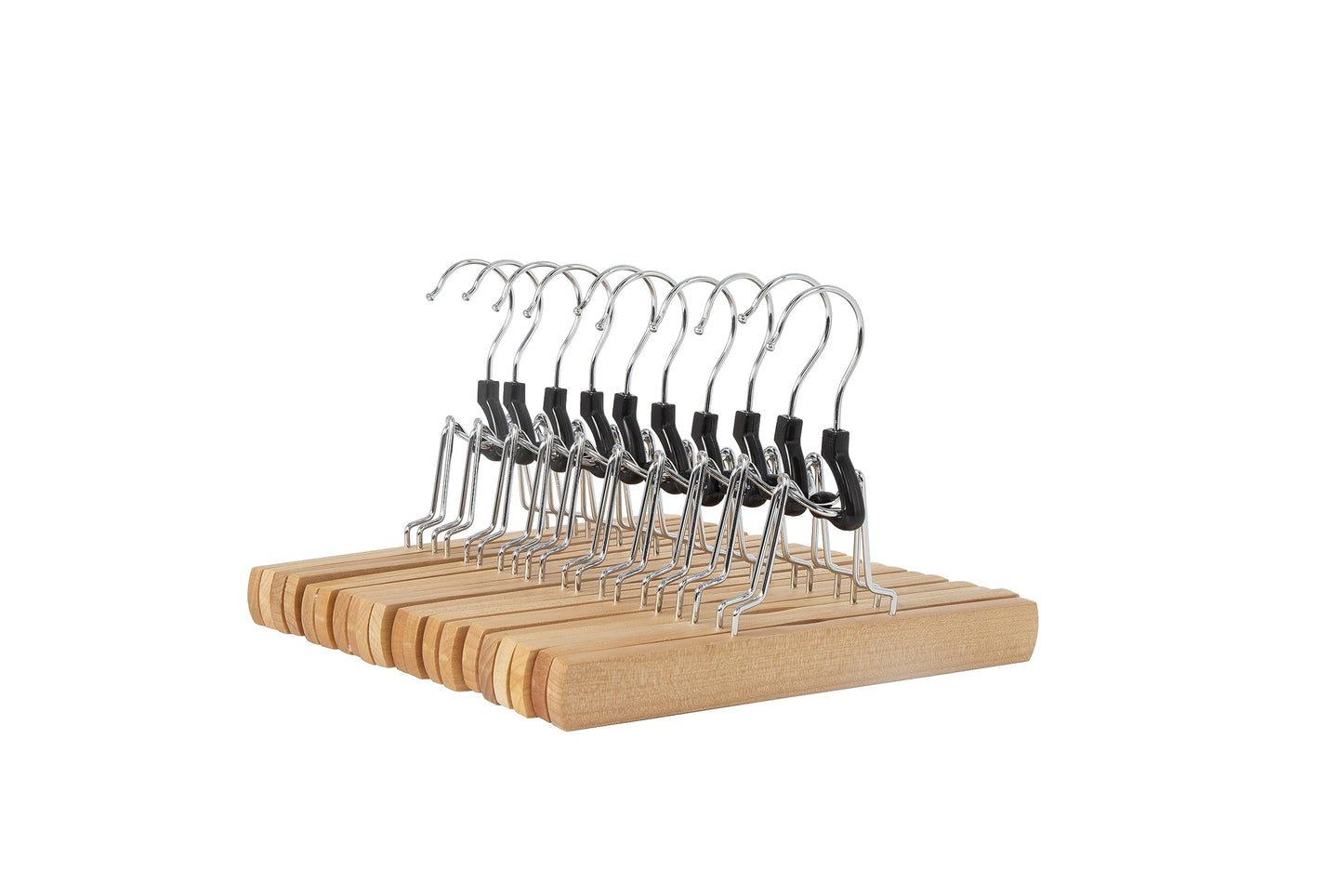 Amazon Basics Sturdy Wooden Pants Hangers - Natural, 10-Pack