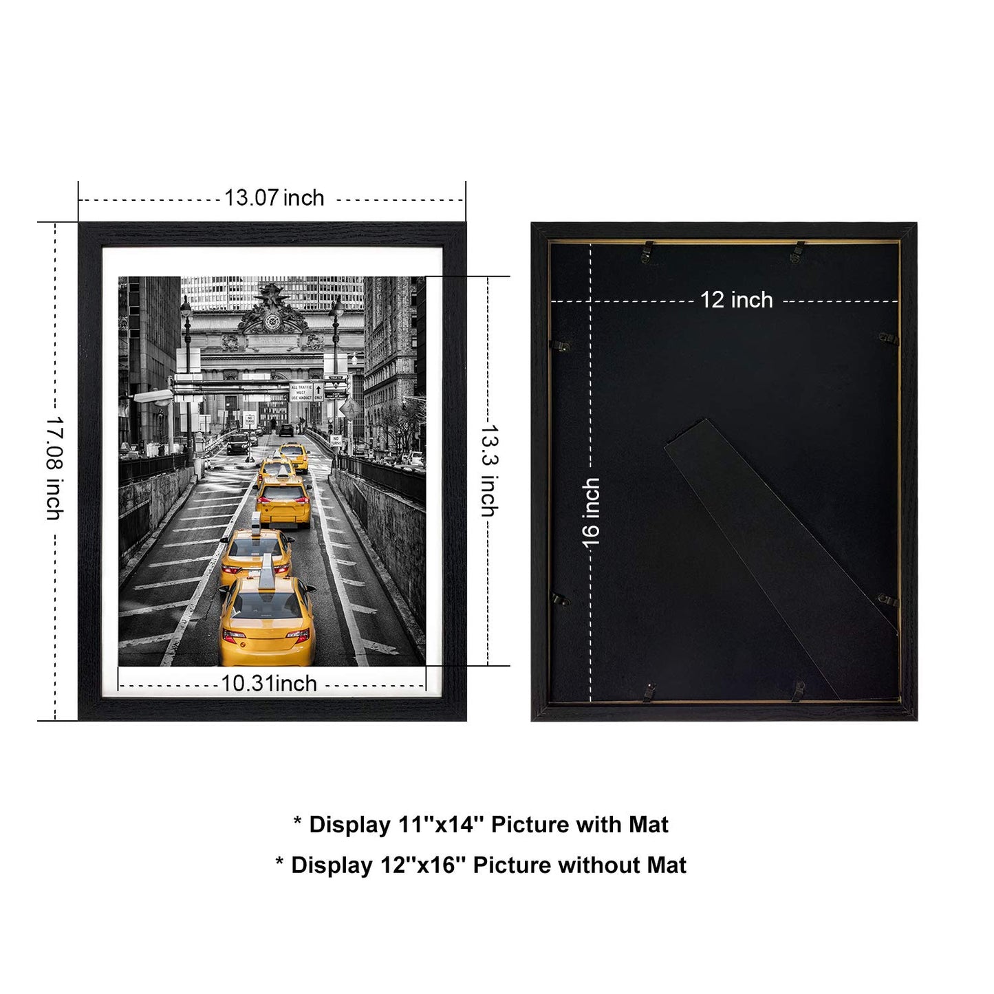 Finefrarm 12x16 Frames Display 11x14 Picture with Mat or 12 x 16 Photo Without Mats Black Picture Frames Wall Art for Living Room and Office Wall Mounting Decor